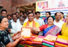 Urban MLA distributes silk sarees to Devi Mata Mandapalas